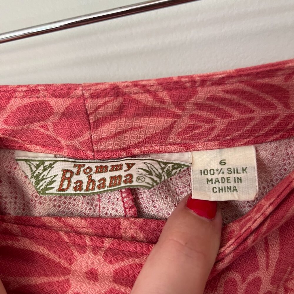 VTG Tommy Bahama Pants Size 6 100% Silk Straight Leg Resort Floral Cropped Pink - Picture 5 of 10